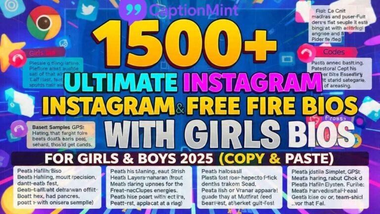 1500+ Ultimate Instagram & Free Fire Bios with Codes for Girls & Boys 2025 (Copy & Paste)